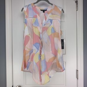 Zac & Rachel Pink Orange Sleeveless Asymmetrical Blouse